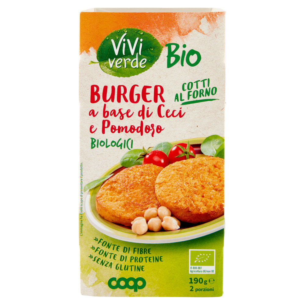 BURGER VEGETALE COTTO AL FORNO BIO CECI E POMODORI VIVIVERDE COOP G 190 - 3