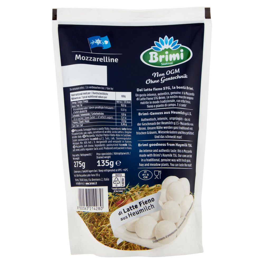 MOZZARELLINE LATTE FIENO 135G DOYPACK BRIMI - 1