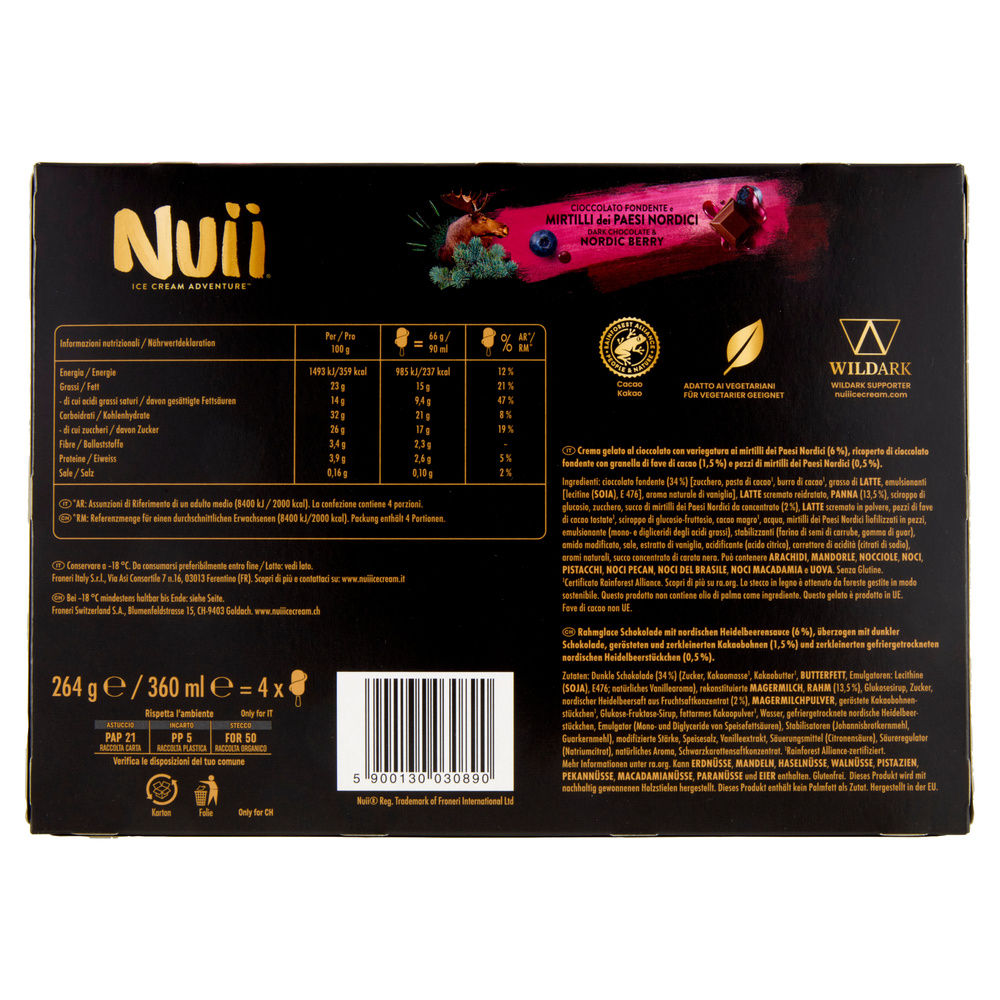NUII CIOCCOLATO FONDENTE E MIRTILLI PAESI NORDICI PZ. 4 G 264 - 1