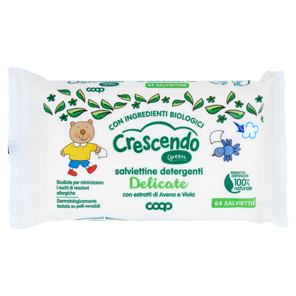 Salviettine detergenti delicate coop crescendo green pz 64