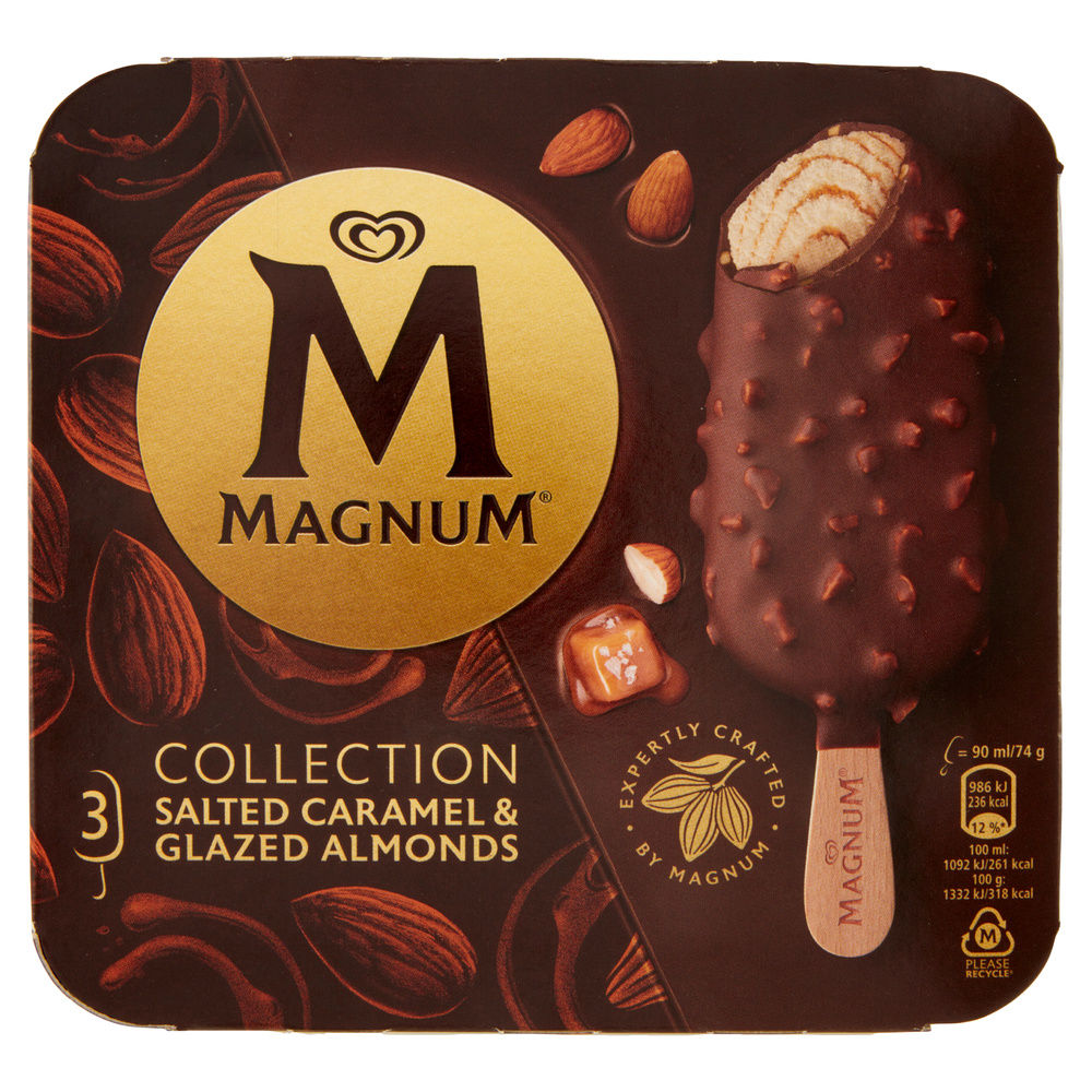 MAGNUM CARAMELLO SALATO & MANDORLE GLASSATE PZ. 3 SCATOLA G 222 - 3