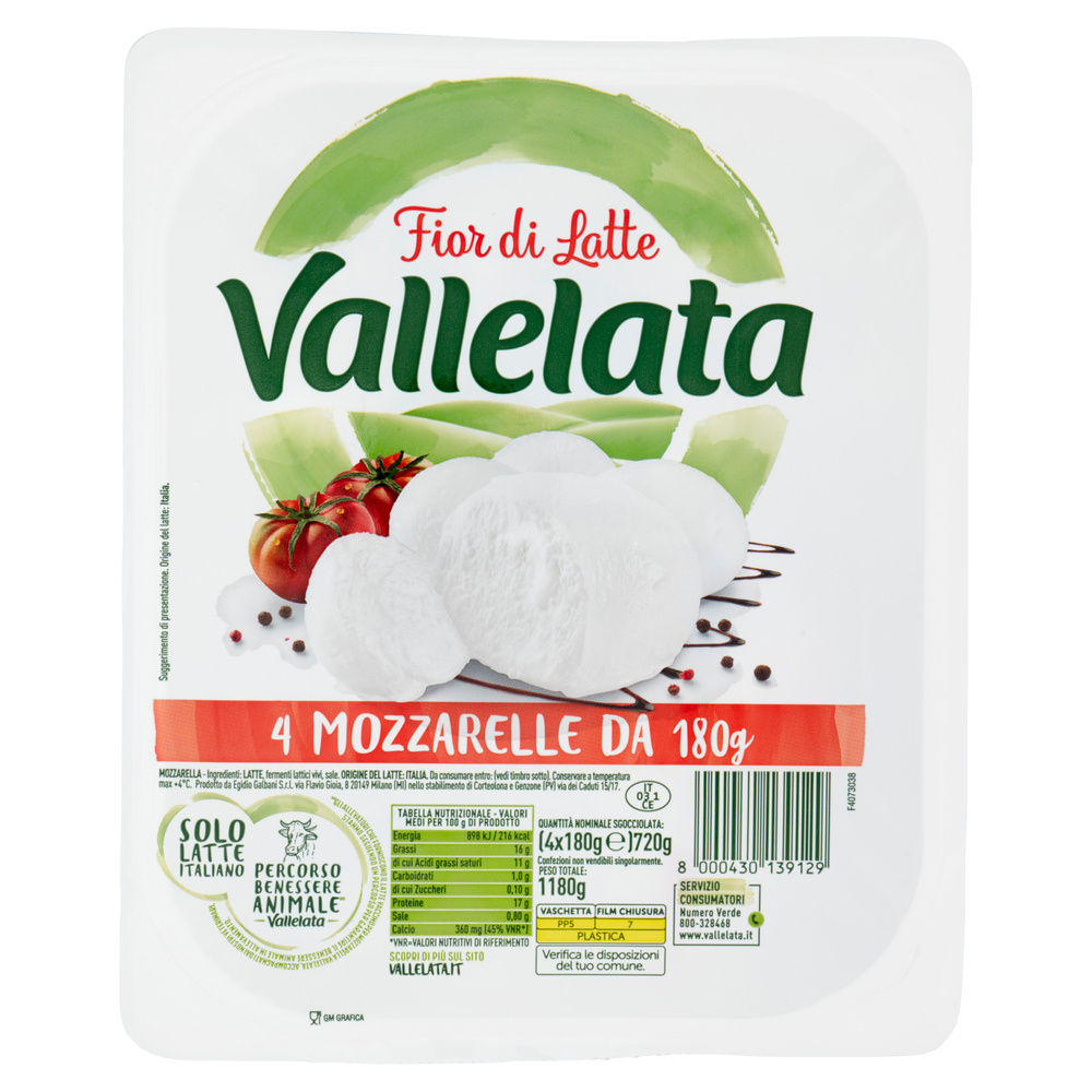 MOZZARELLA VALLELATA VASCHETTA KG 1,350 SGOCC. G 180X4 - 6