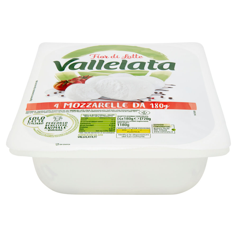 MOZZARELLA VALLELATA VASCHETTA KG 1,350 SGOCC. G 180X4 - 2