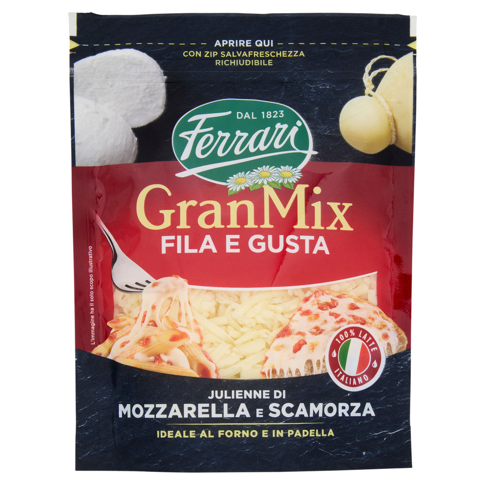 FORMAGGIO GRATTUGIATO GRANMIX MOZZARELLA/SCAMORZA BUSTA 135G - 0