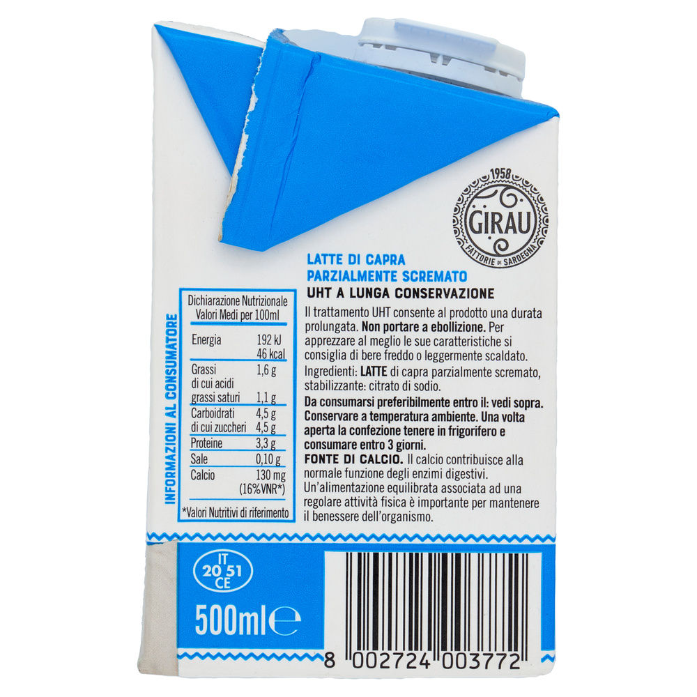 LATTE DI CAPRA UHT PS FATTORIE GIRAU EDGE TETRAPACK CON TAPPO ML 500 - 4