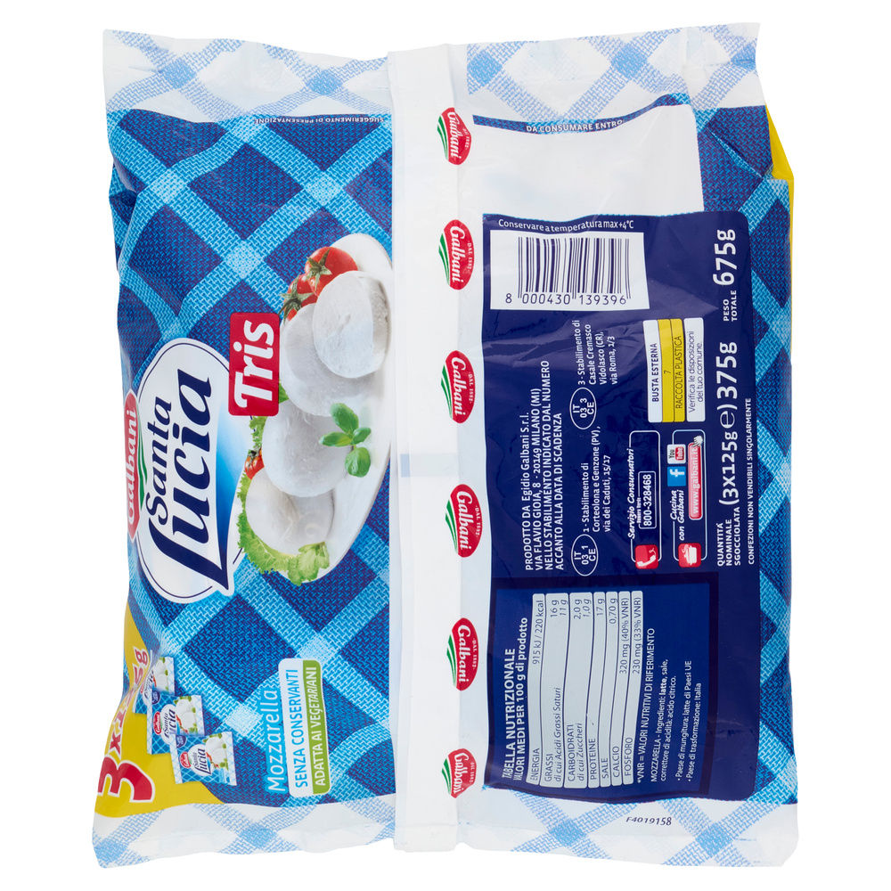 MOZZARELLA SANTA LUCIA TRIS GALBANI 3X125G SGOCC.  375G - 2