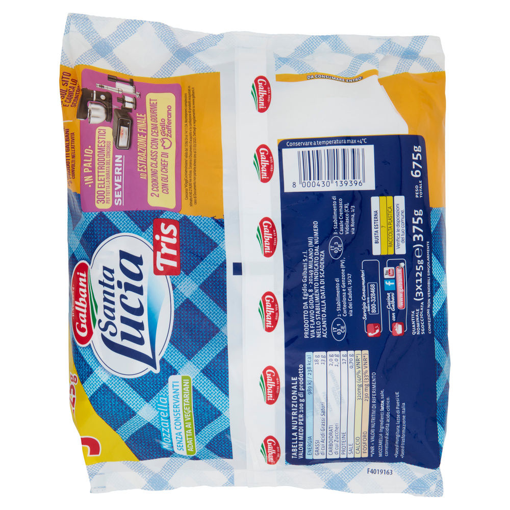 MOZZARELLA SANTA LUCIA TRIS GALBANI 3X125G SGOCC.  375G - 12