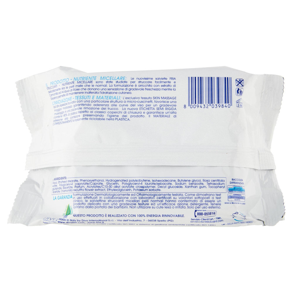 SALVIETTE STRUCCANTI FRIA MICELLARE NUTRIENTE PELLI NORMALE PZ.25 - 1
