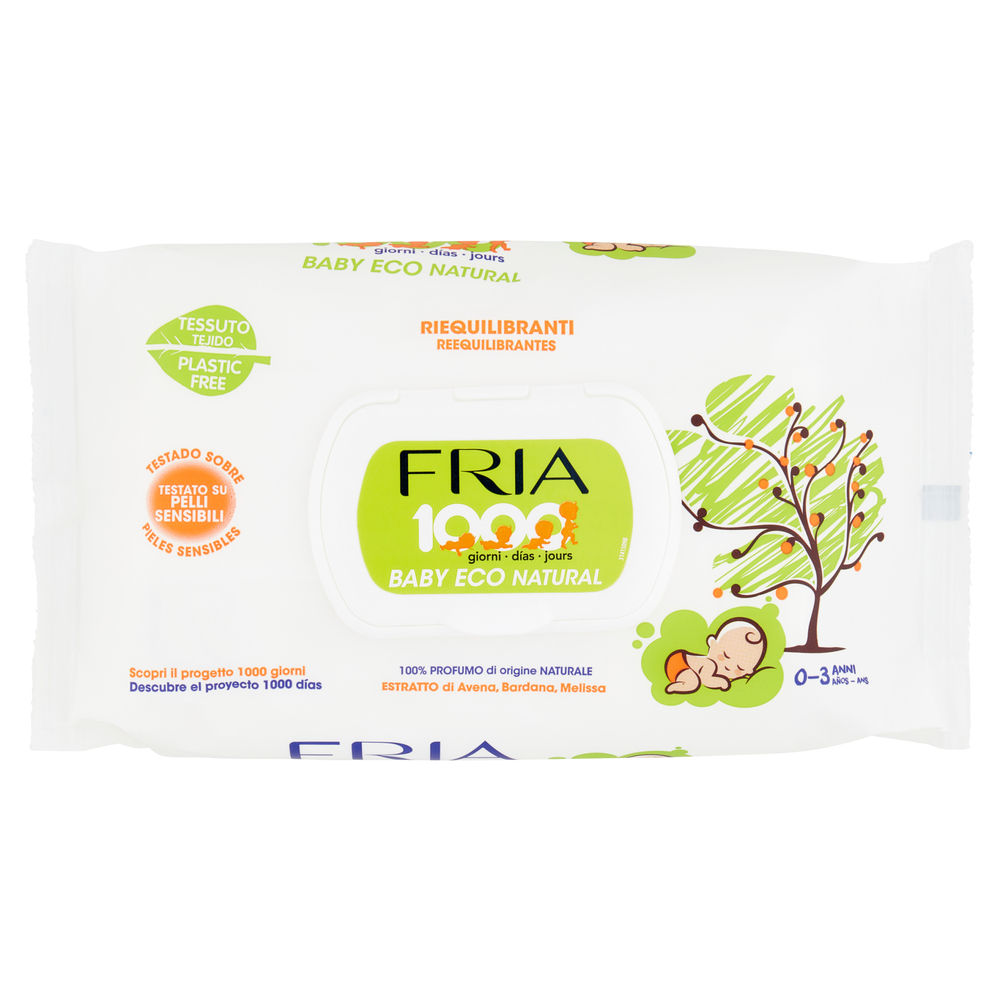 SALVIETTE FRIA BABY 1000 GIORNI ECO NATURAL RIEQUILIBRANTI C/COPERCHIO PZ.72 - 0