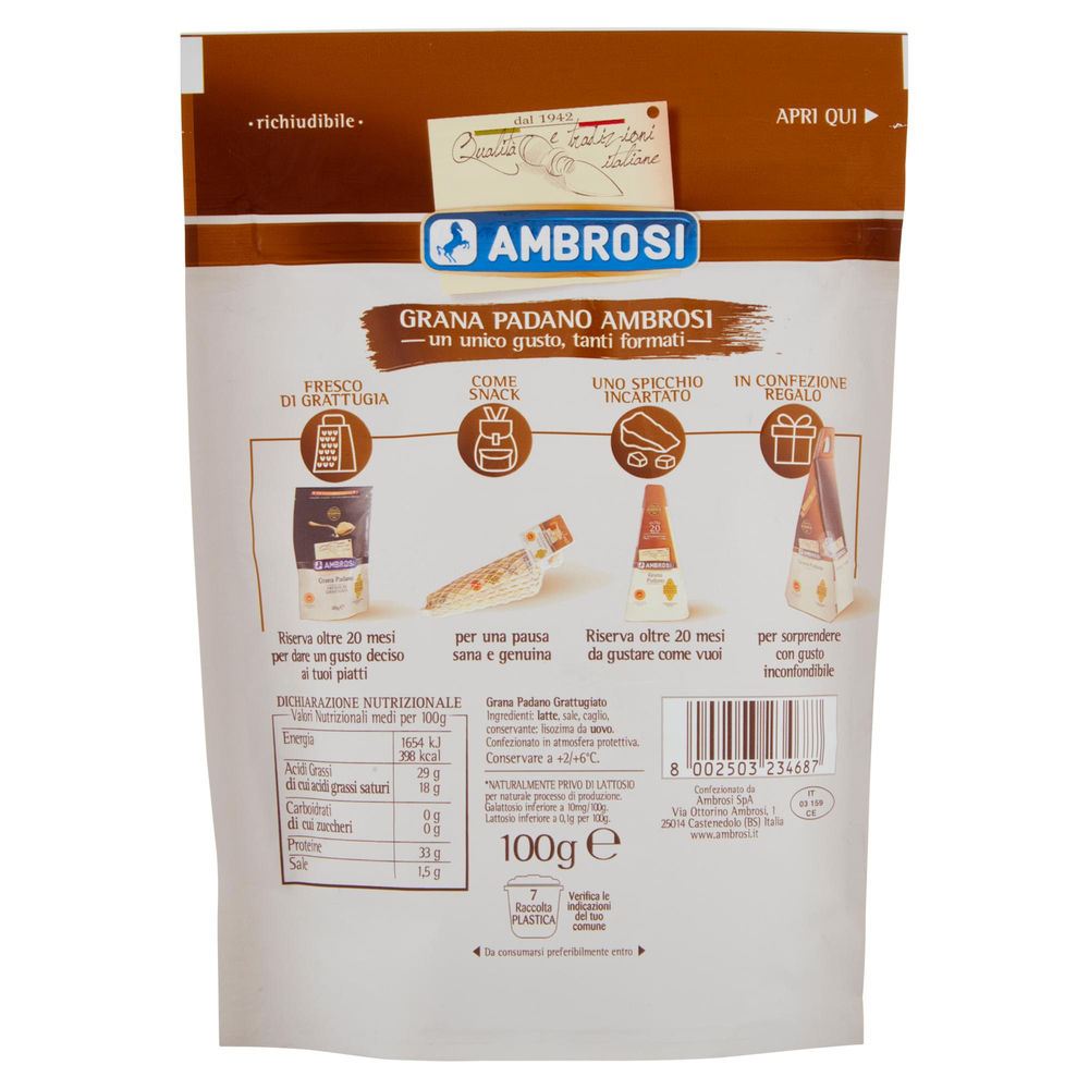 GRANA PADANO DOP GRATTUGIATO FRESCO AMBROSI 100 G - 1