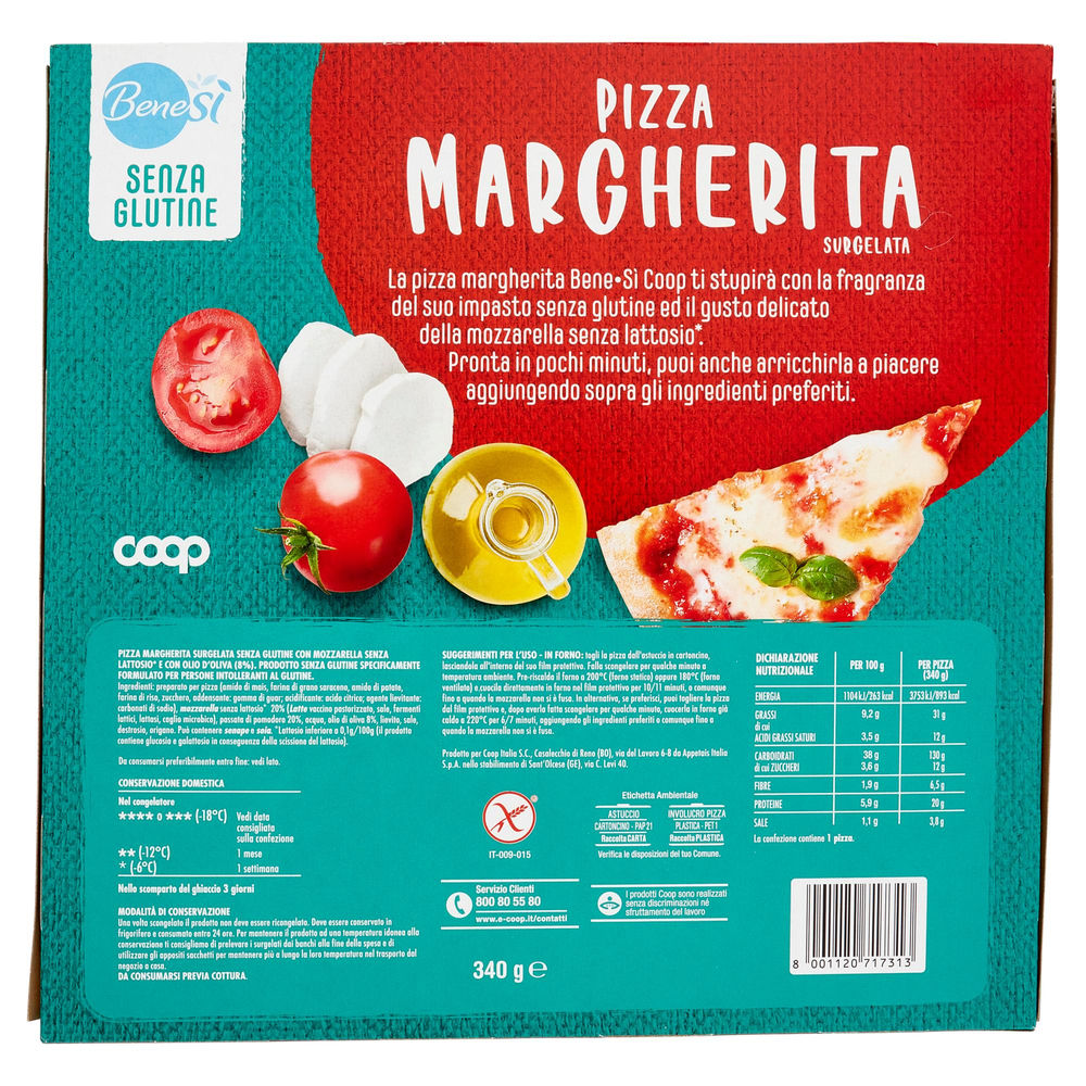 PIZZA MARGHERITA SENZA GLUTINE MOZZ. DELATTOSATA BENE SI' COOP SURG. G 340 - 1