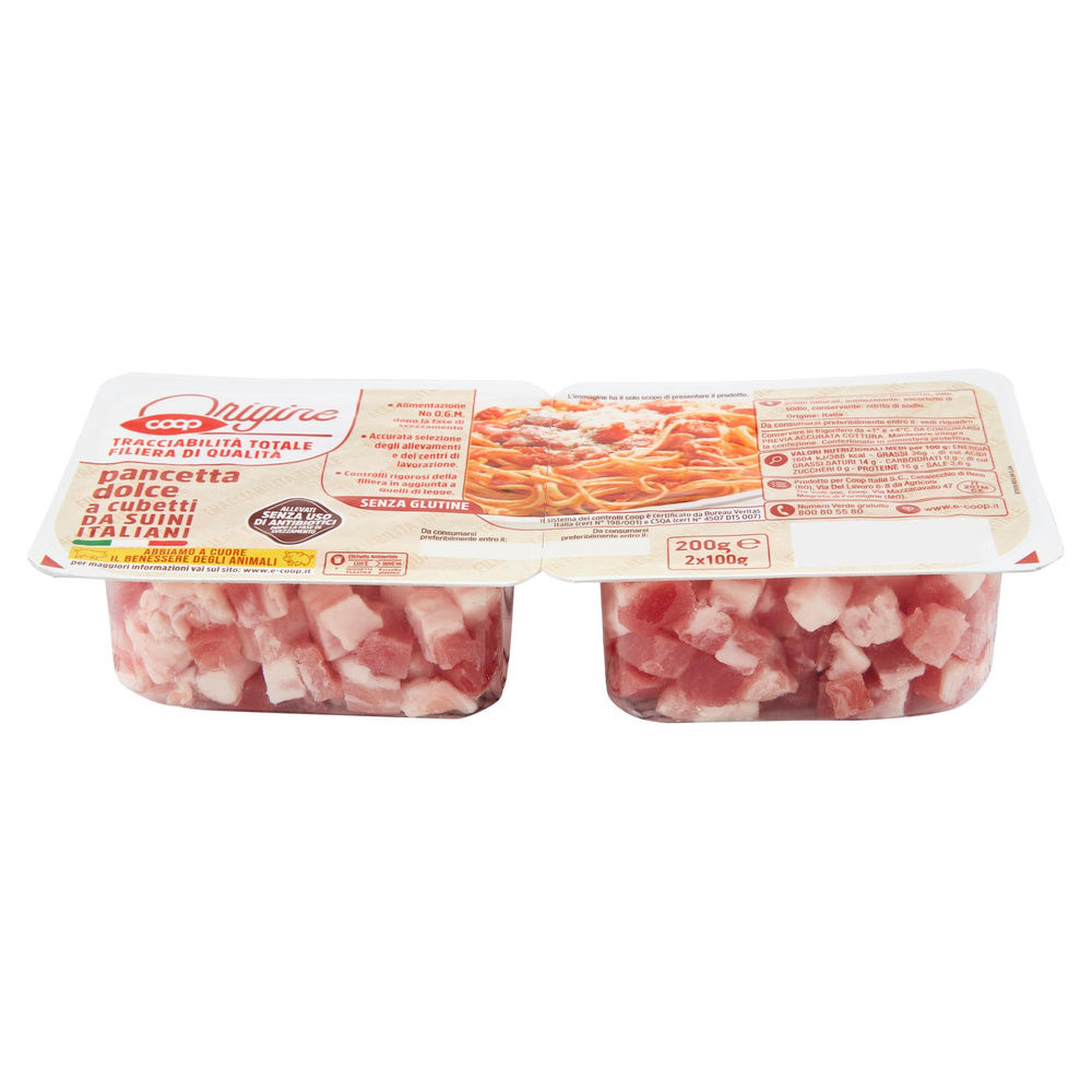 PANCETTA DOLCE CUBETTI SUINI ALL.S/ANTIB. DOPO SVEZZ COOP PZ 2 VH G 200 - 17