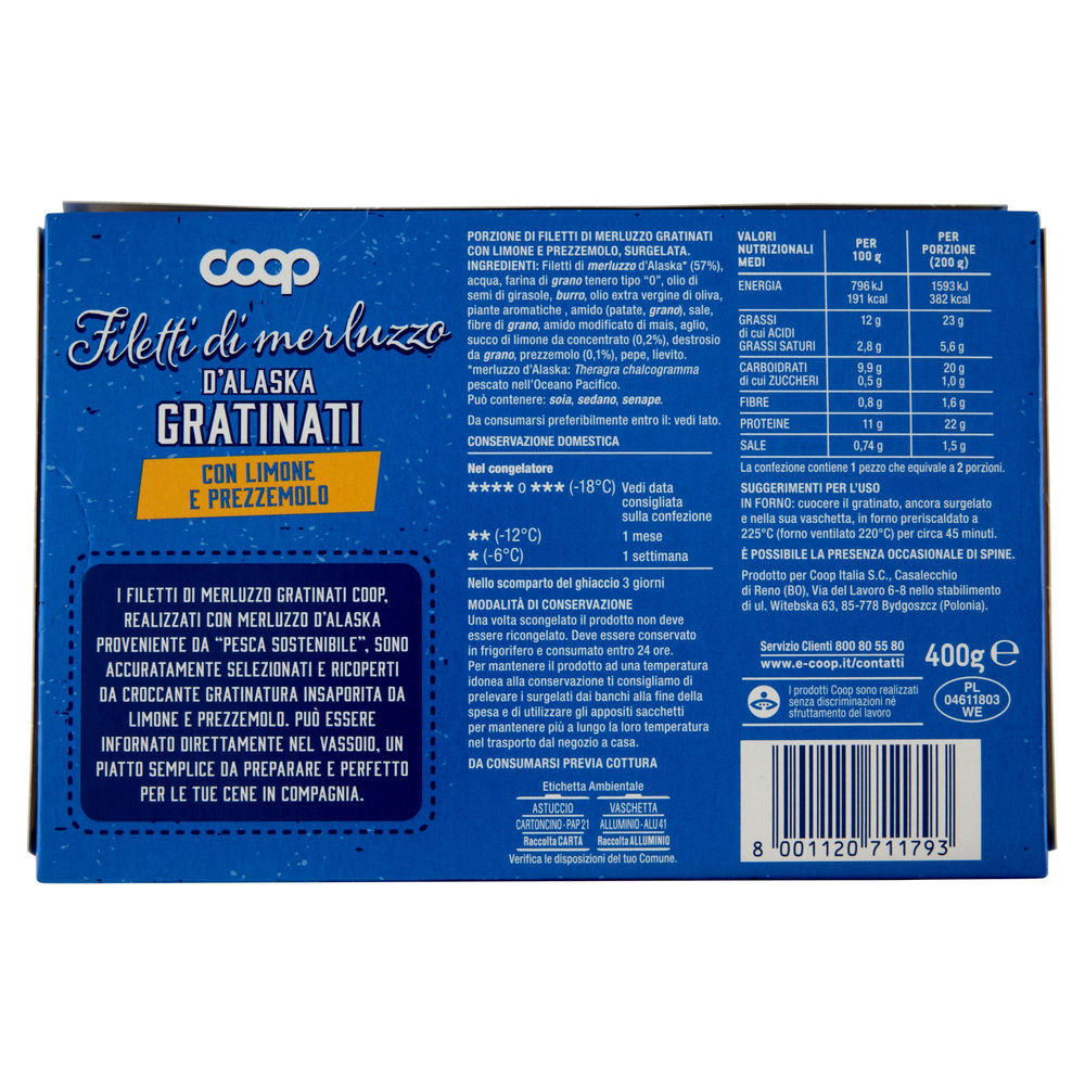 FILETTI DI MERLUZZO D'ALASKA GRATINATI CON LIMONE E PREZZEMOLO COOP SURG. G 400 - 1
