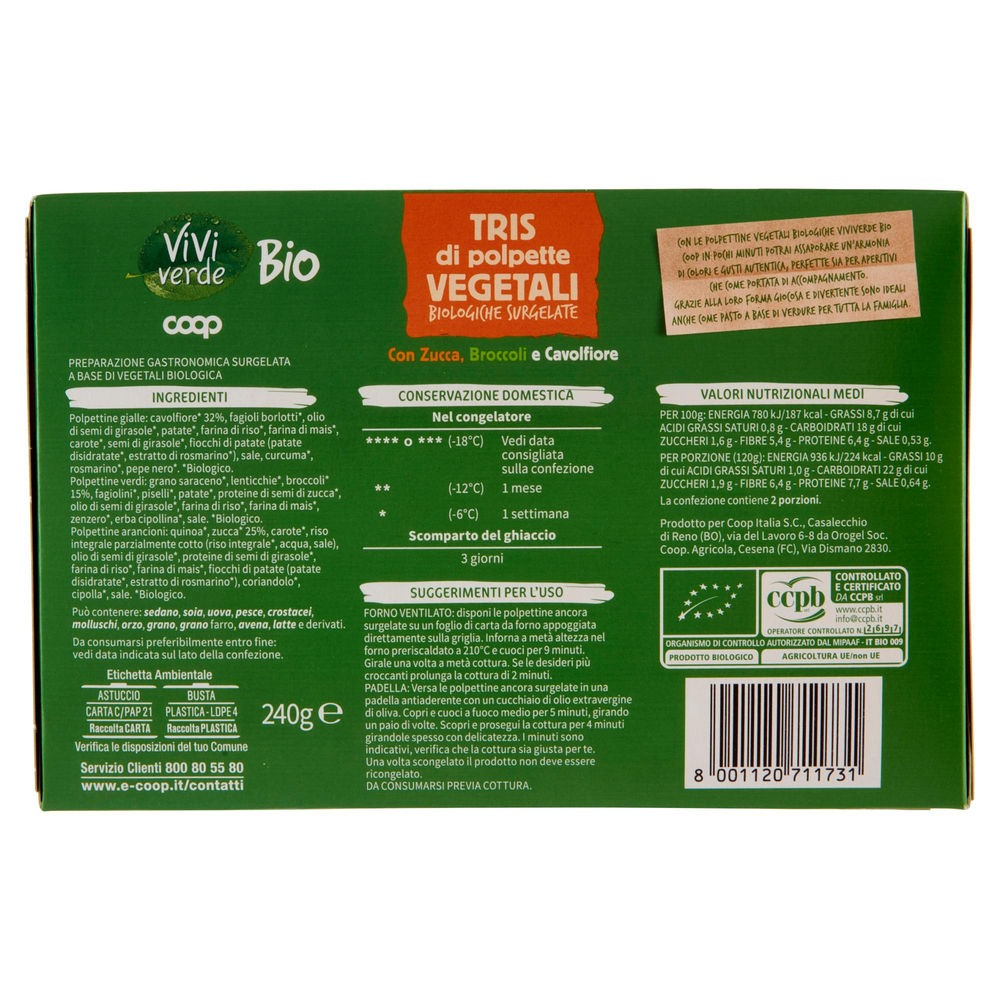TRIS DI POLPETTINE VEGETALI BIO VIVIVERDE COOP ASTUCCIO G 240 - 1