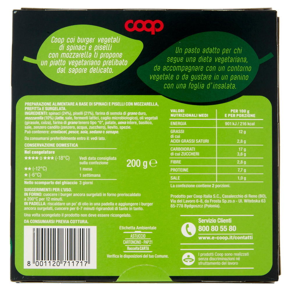 BURGER VEGETALI CON SPINACI E MOZZARELLA COOP SURG. G 200 - 1