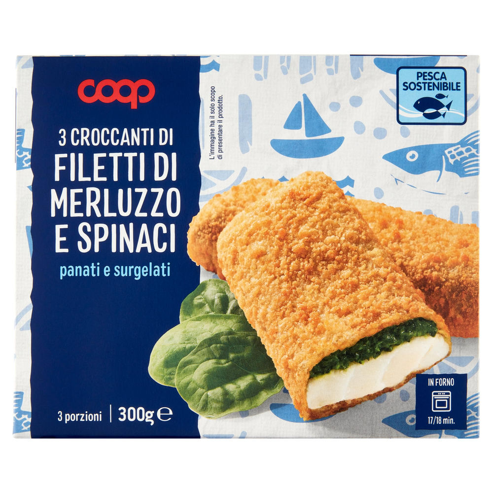 Croccanti filetti di merluzzo e spinaci con panatura coop astuccio g 300