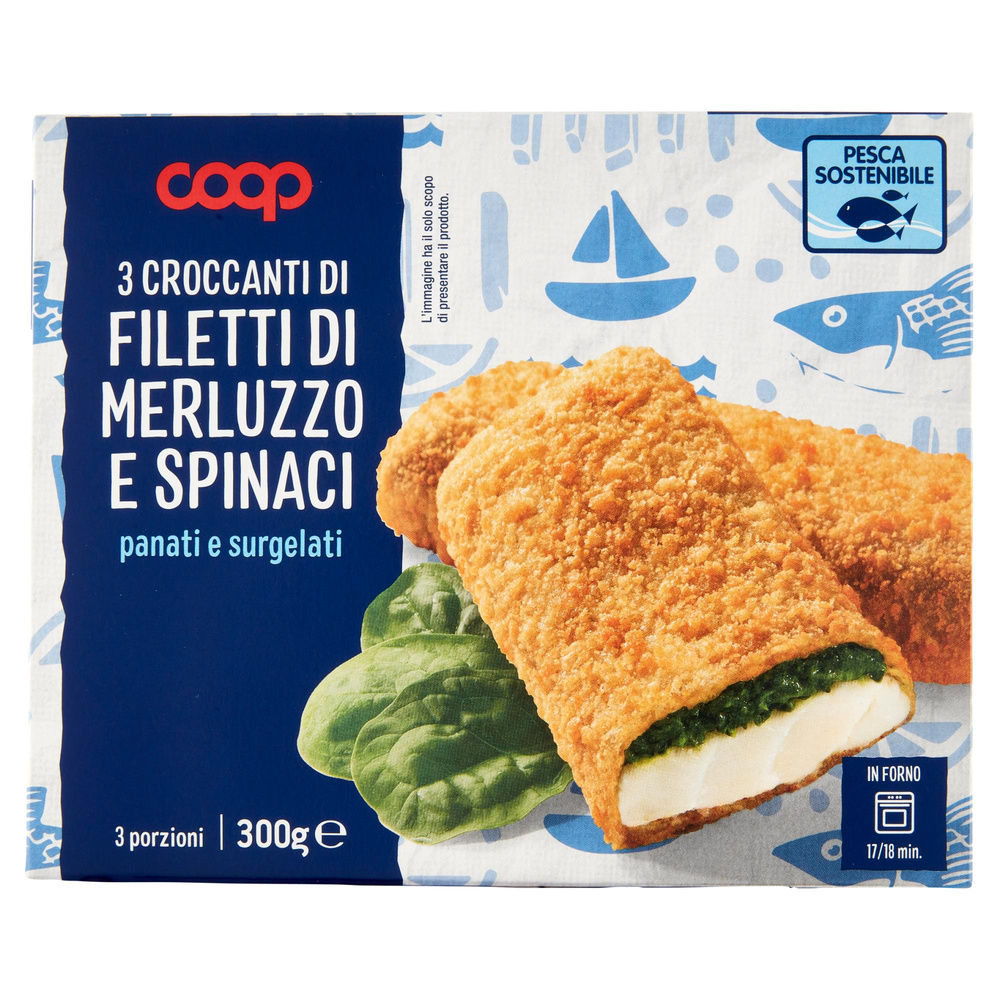 CROCCANTI FILETTI DI MERLUZZO E SPINACI CON PANATURA COOP ASTUCCIO G 300 - 7
