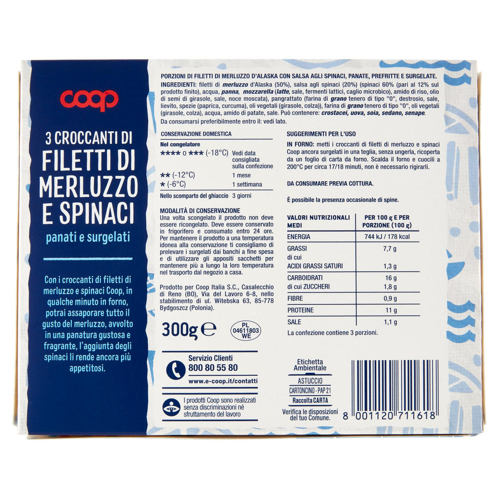 CROCCANTI FILETTI DI MERLUZZO E SPINACI CON PANATURA COOP ASTUCCIO G 300 - 1