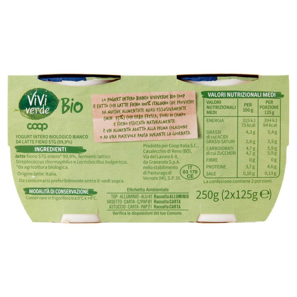 YOGURT INTERO BIO VIVI VERDE COOP BIANCO 2X125G - 1