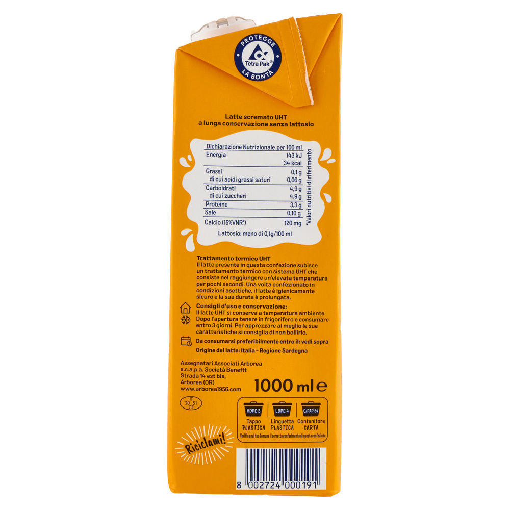 LATTE UHT AD SCREMATO SENZA LATTOSIO ARBOREA EDGE ML 1000 - 4
