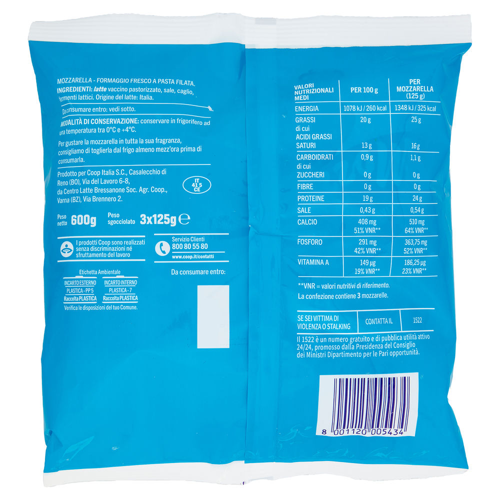 MOZZARELLA COOP BUSTA 600 G SGOCC. G125X3PZ G 375 - 5