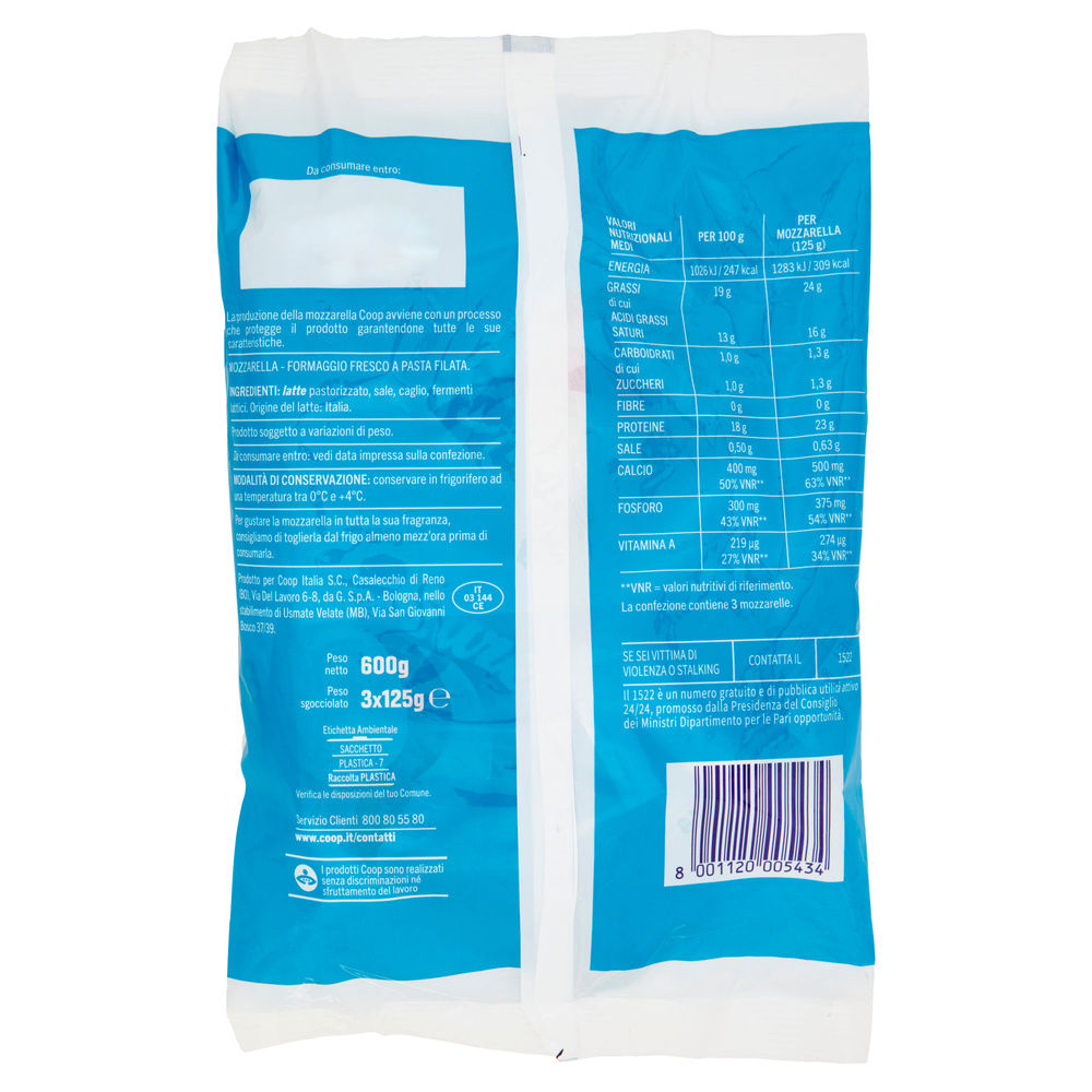 MOZZARELLA COOP BUSTA 600 G SGOCC. G125X3PZ G 375 - 4
