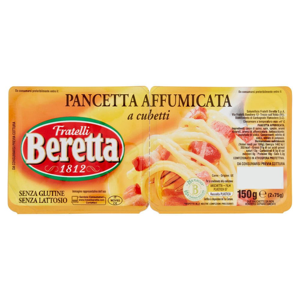 PANCETTA AFFUMICATA CUBETTI BERETTA VASCHETTA X2 G 150 - 0