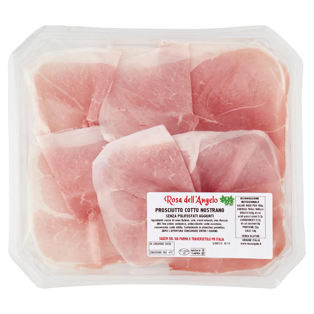 PROSCIUTTO COTTO NOSTRANO A FETTE "ROSA DELL' ANGELO" VASCHETTA 140 G CA - 0