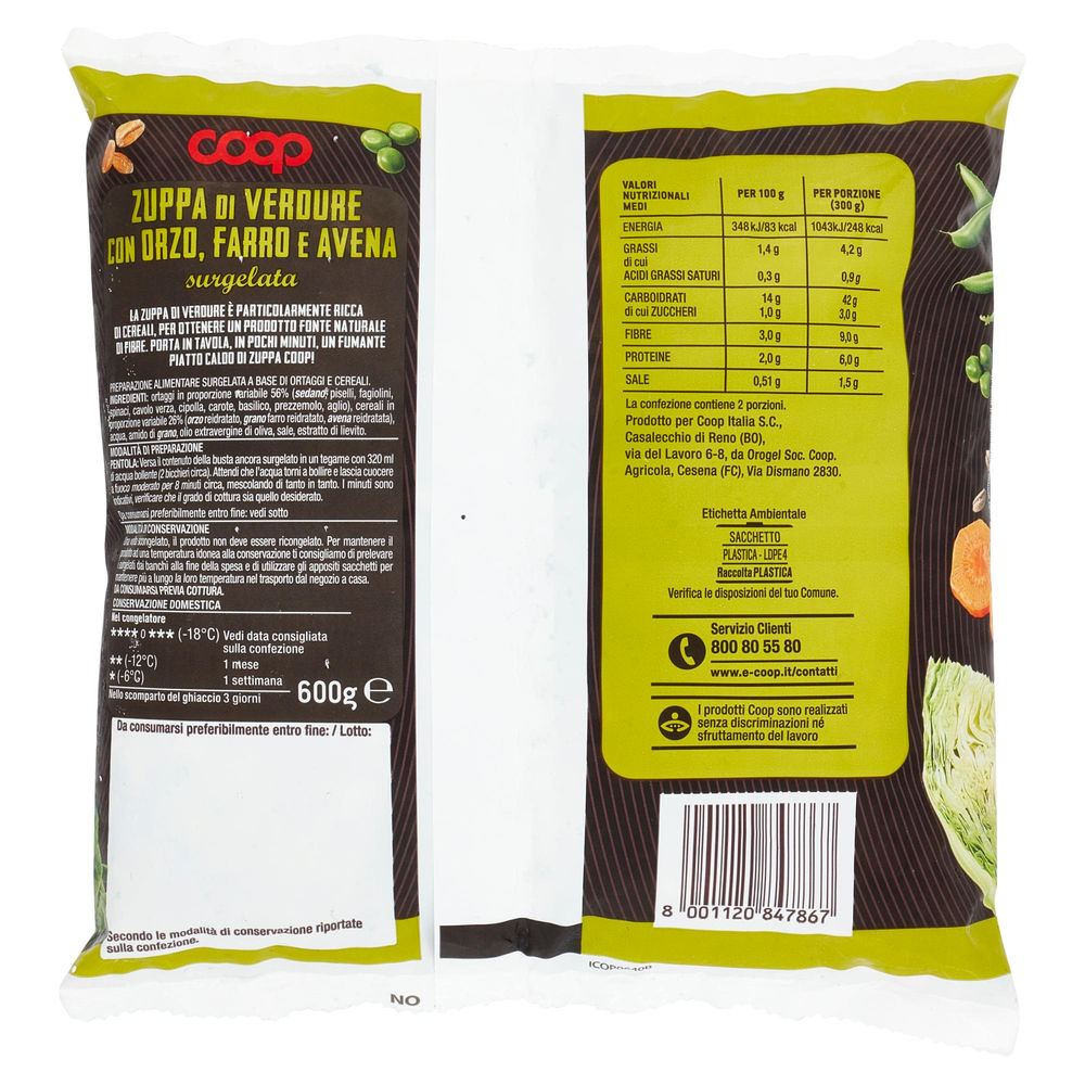 ZUPPA DI VERDURE CON ORZO, FARRO E AVENA COOP BUSTA SURG. G 600 - 1