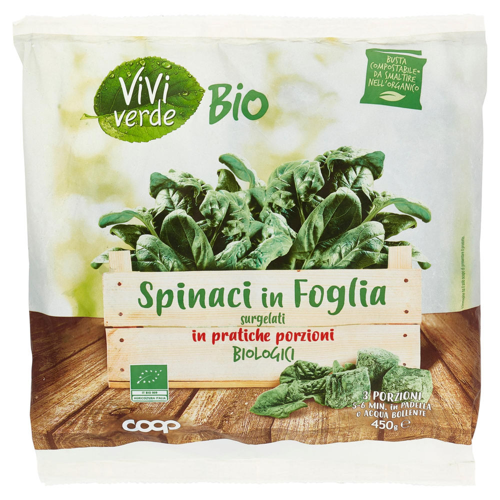SPINACI IN FOGLIA VIVIVERDE COOP SURGELATI DA AGRICOLTURA BIOLOGICA BUSTA 450G - 2