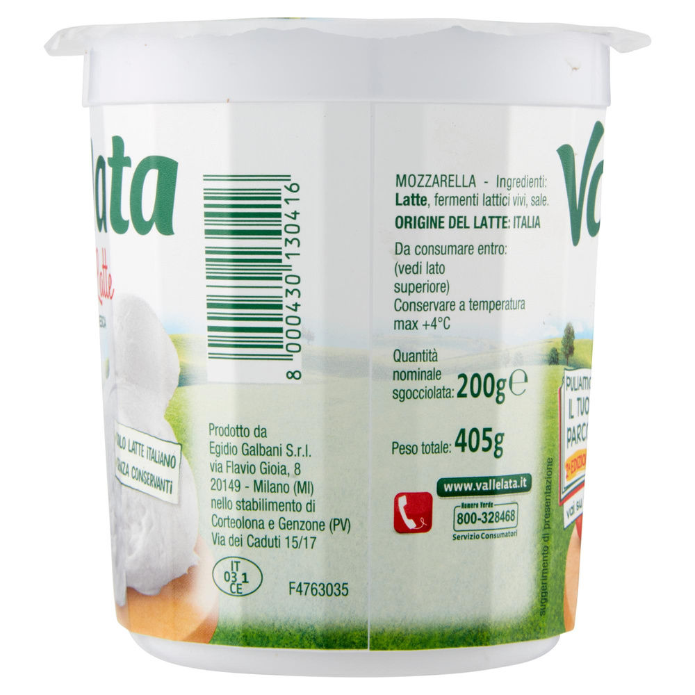 MOZZARELLA FIOR DI LATTE VALLELATA PERA GALBANI VASCHETTA G 405 SGOCC. G 200 - 13