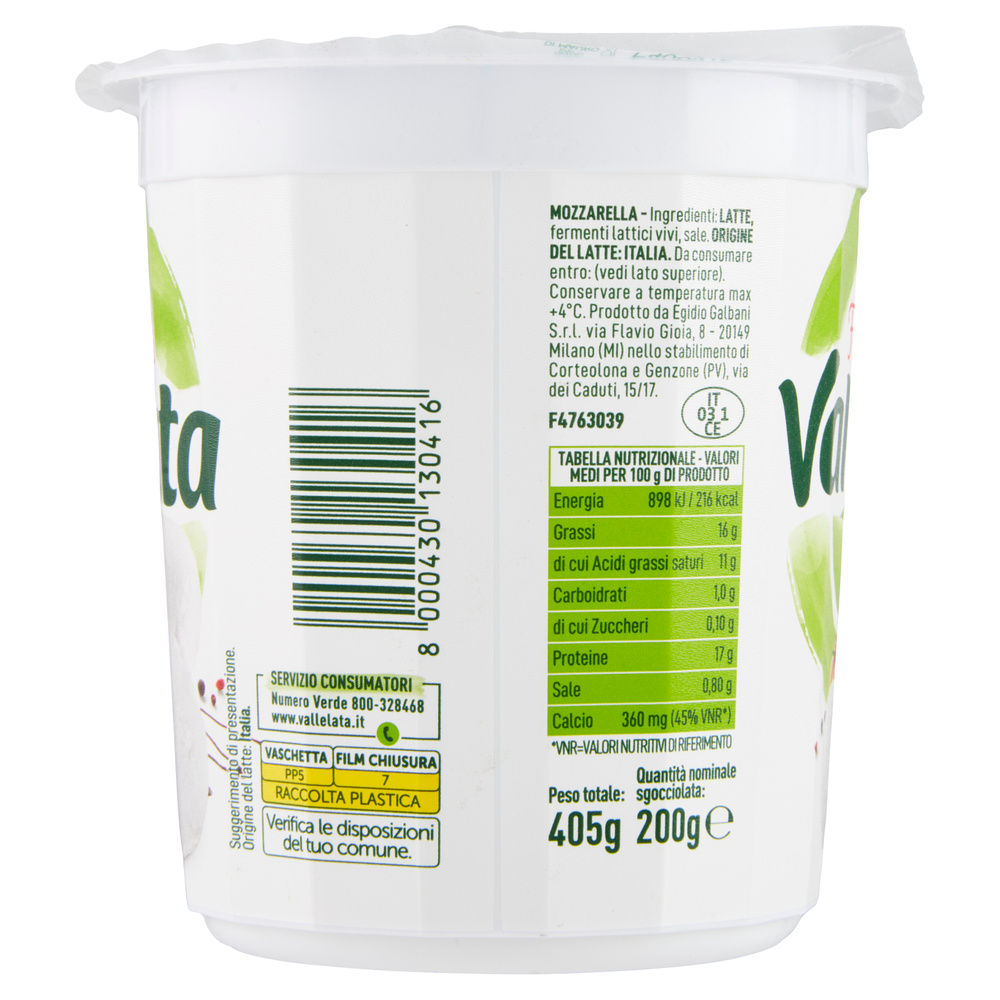 MOZZARELLA FIOR DI LATTE VALLELATA PERA GALBANI VASCHETTA G 405 SGOCC. G 200 - 6