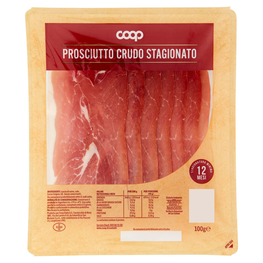 PROSCIUTTO CRUDO AFFETTATO STAG.12M COOP VASCHETTA G 100 - 0