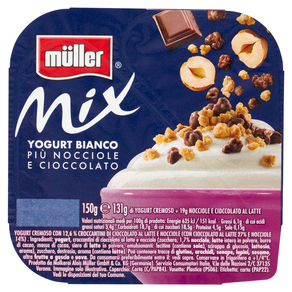 CREMA DI YOGURT MIX MULLER BIANCO+NOCCIOLE CIOCCOLATO 150 G - 0