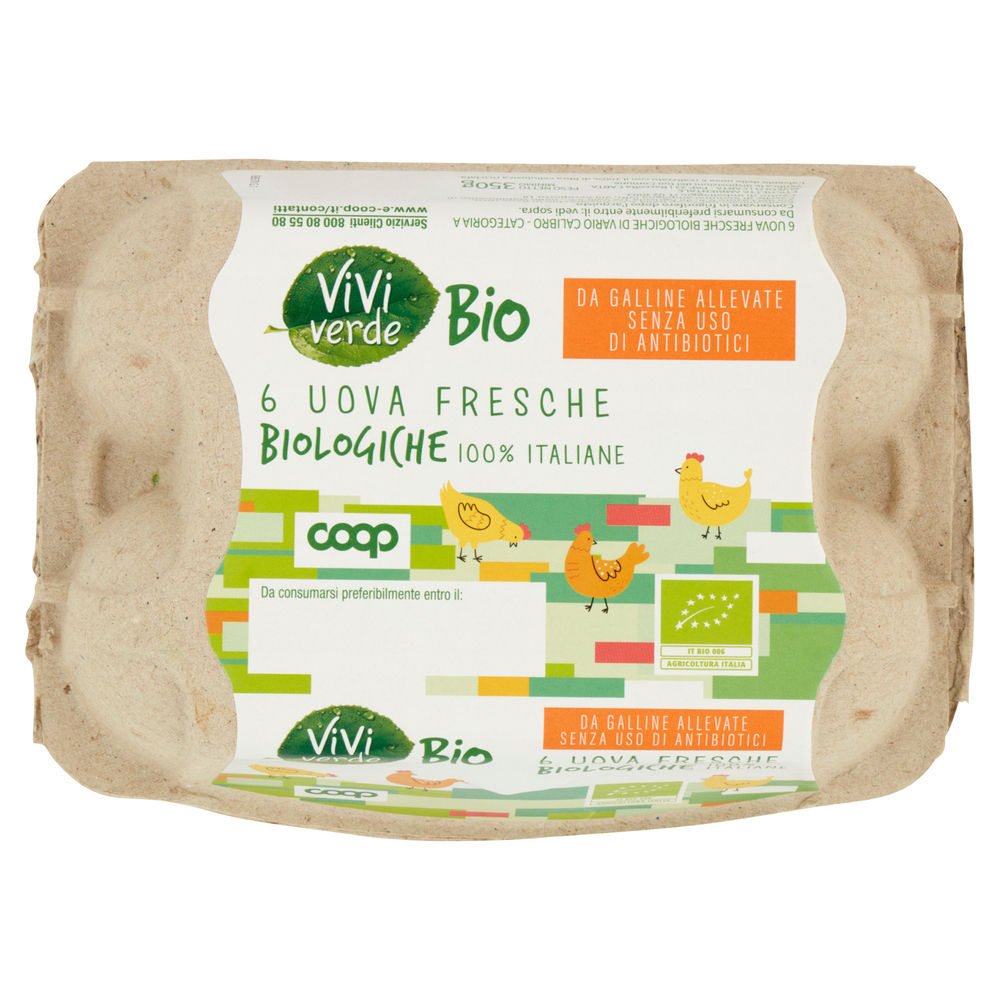 Uova fresche biologiche cal.vario 350g senza uso antibiotici vivi verde coop x6
