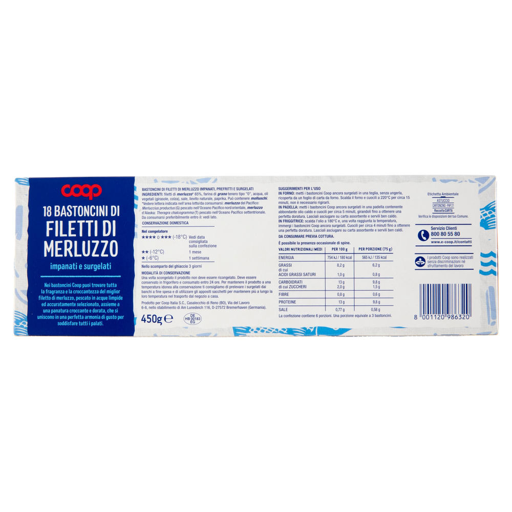 BASTONCINI DI FILETTI DI MERLUZZO COOP SCATOLA PZ 18 G 450 - 1