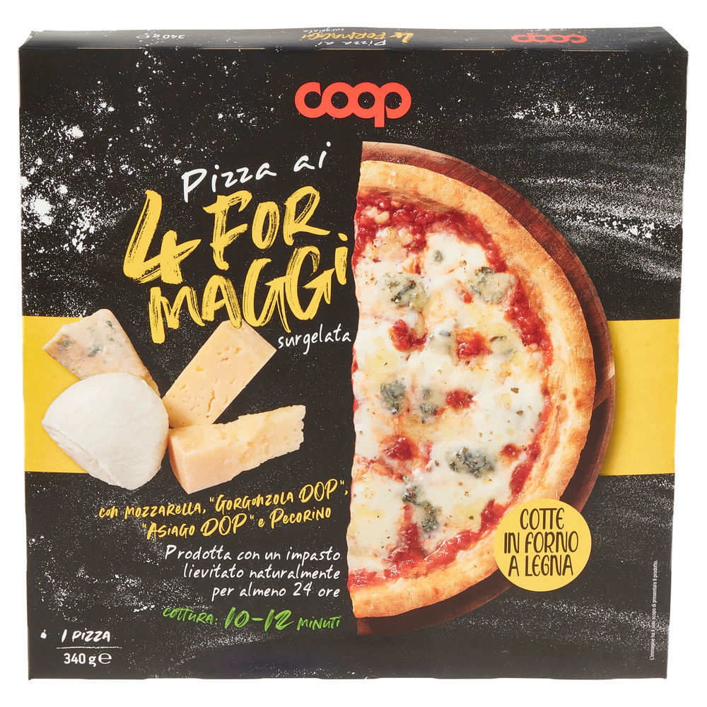 PIZZA AI 4 FORMAGGI CON MOZZ, GORGONZOLA ASIAGO E PECORINO SURG. COOP G 340 - 2