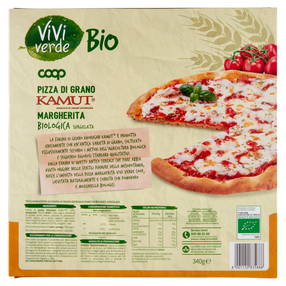 PIZZA MARGHERITA BIO CON IMPASTO KAMUT VIVIVERDE COOP SURGELATA G 340 - 1