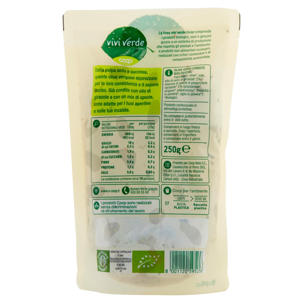 OLIVE VERDI CONDITE APERITIVO VIVI VERDE BIO COOP ES 160-180 BS G 250 - 1