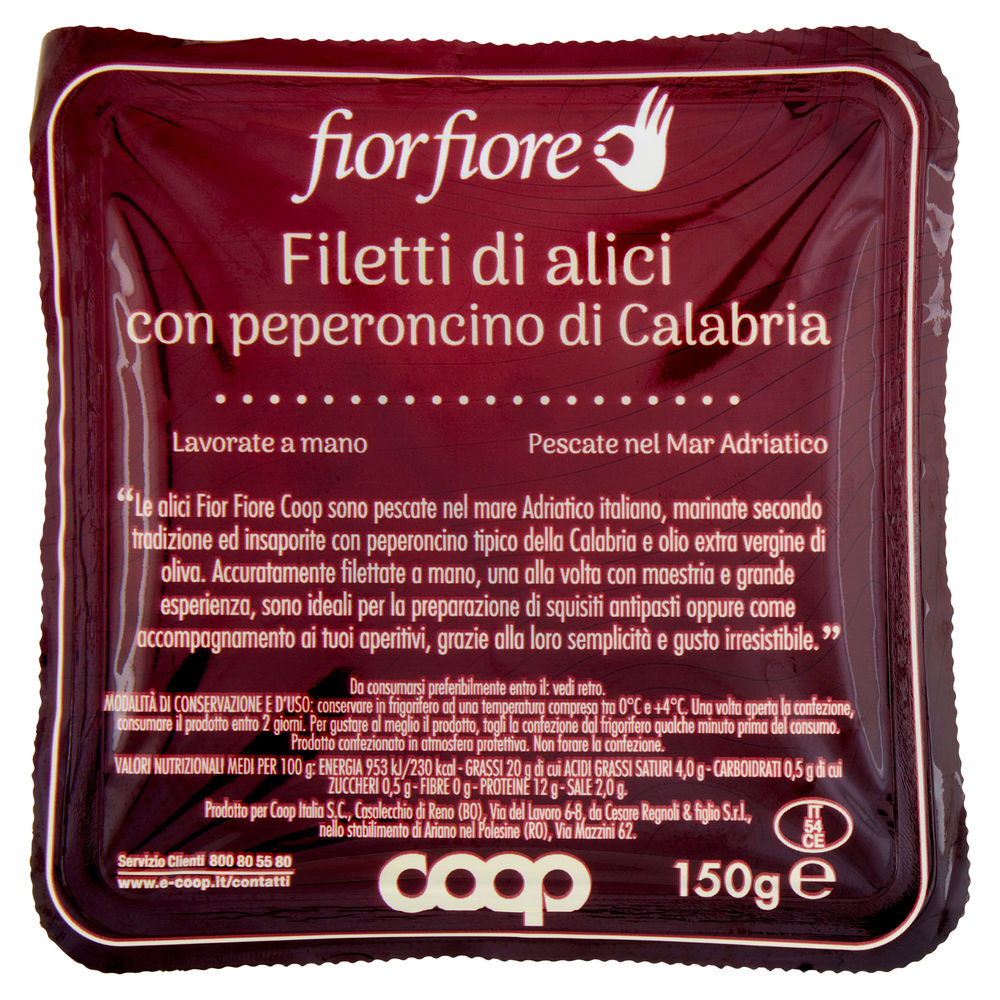 Filetti  di  alici con peperoncino di calabria fior fiore coop g 150