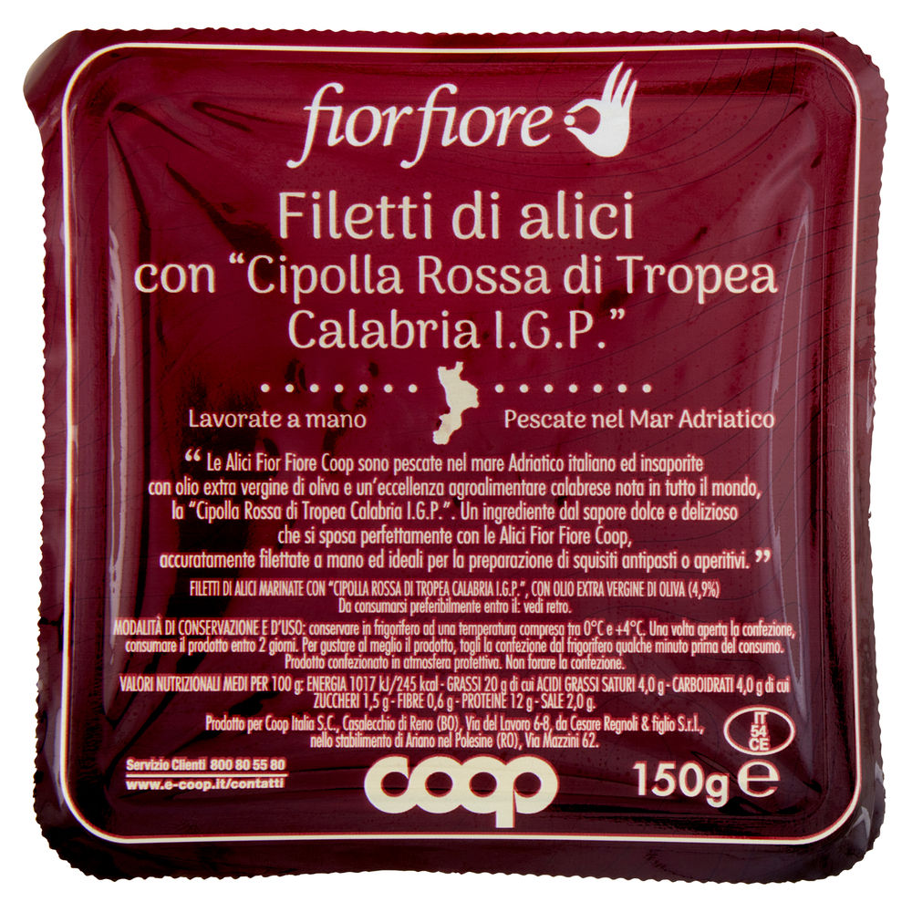 Filetti di alici con cipolla rossa di tropea calabria fior fiore coop g 150