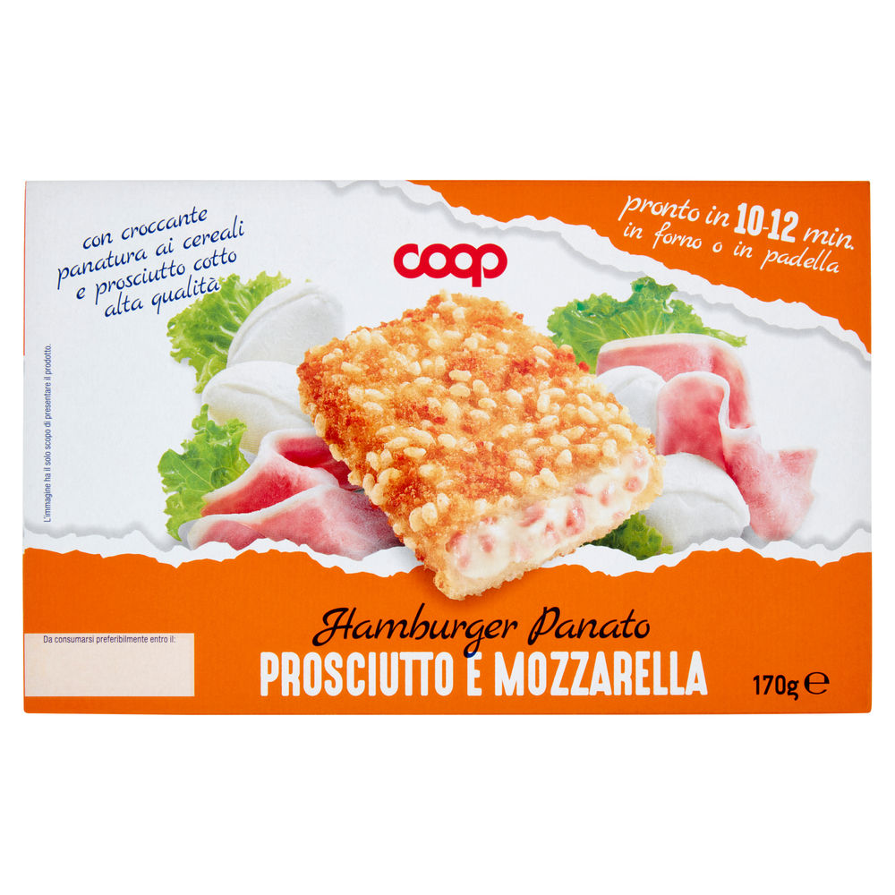 Hamburger panato di prosciutto cotto e mozzarella coop g 170