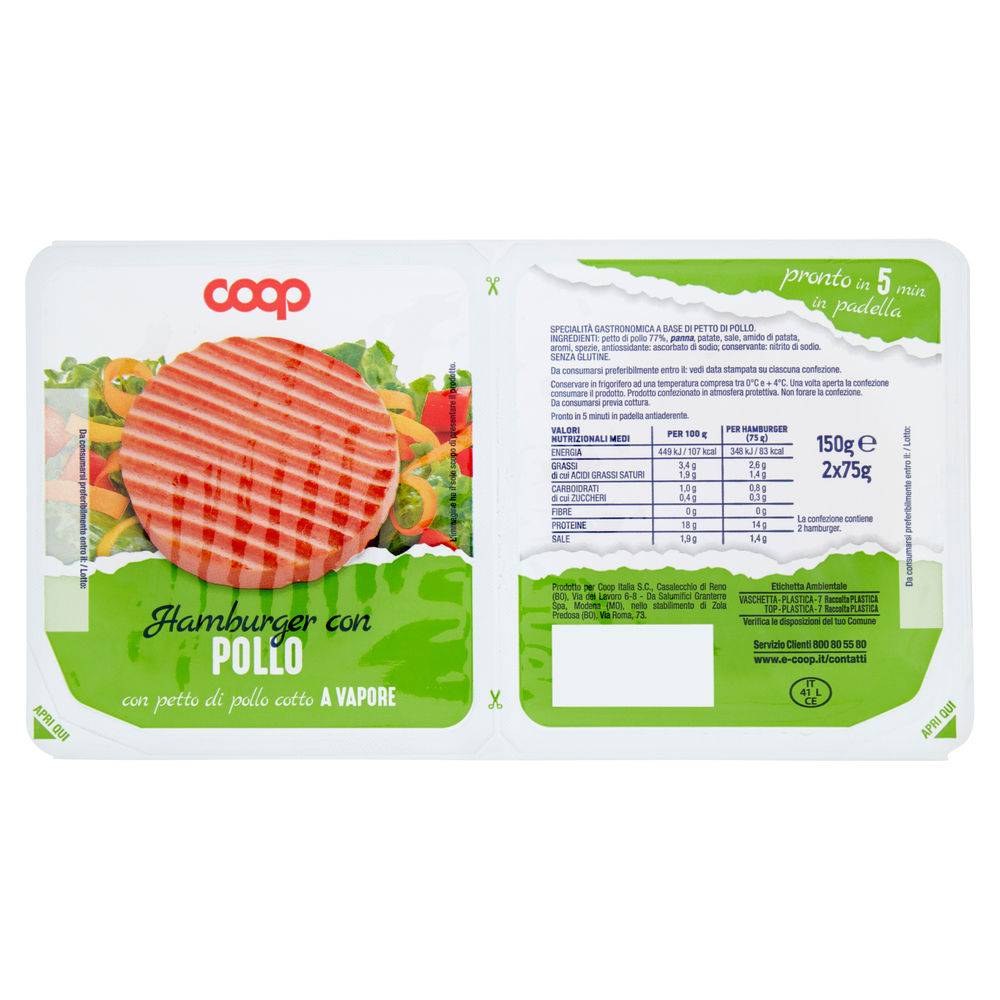 Hamburger petto di pollo vaschetta biporzione coop g 150