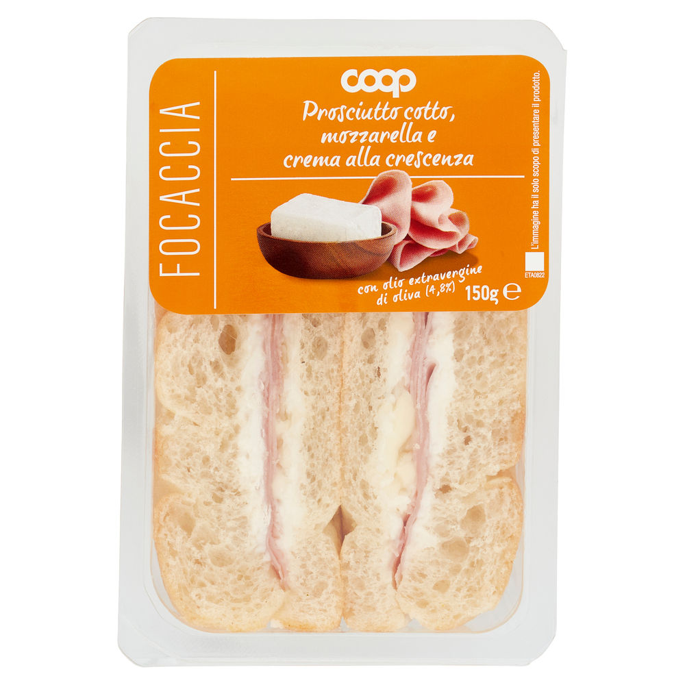 FOCACCIA PROSCIUTTO COTTO, MOZZARELLA E CREMA ALLA CRESCENZA COOP G 150 - 0