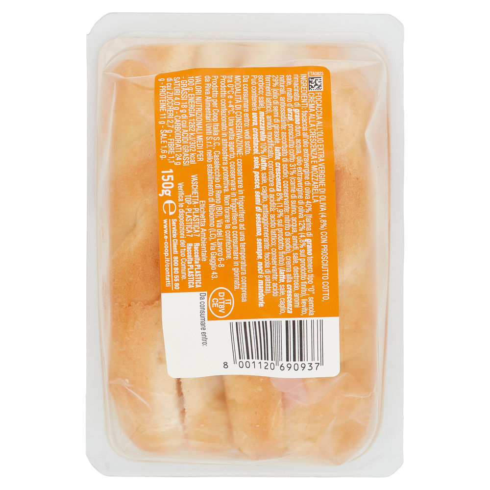FOCACCIA PROSCIUTTO COTTO, MOZZARELLA E CREMA ALLA CRESCENZA COOP G 150 - 1