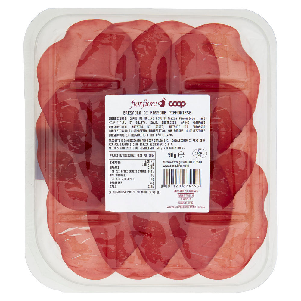 BRESAOLA DI FASSONE PIEMONTESE FIOR FIORE COOP G 90 - 1