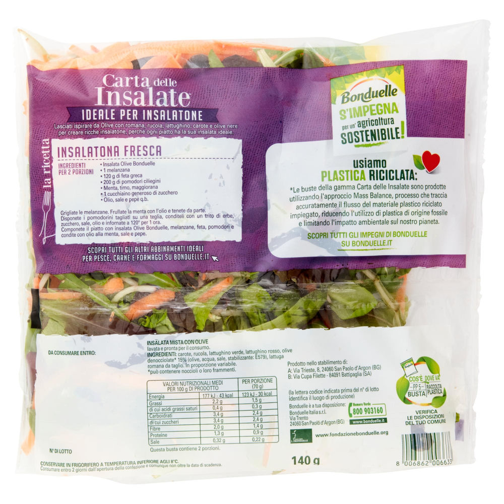 INSALATA MISTA RICETTA CON OLIVE CARTA DELLE INSALATE BONDUELLE BS G 140 - 1