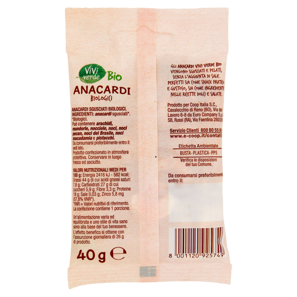 ANACARDI NATURALI VIVI VERDE BIO COOP ES 300-320 BS G 40 - 1