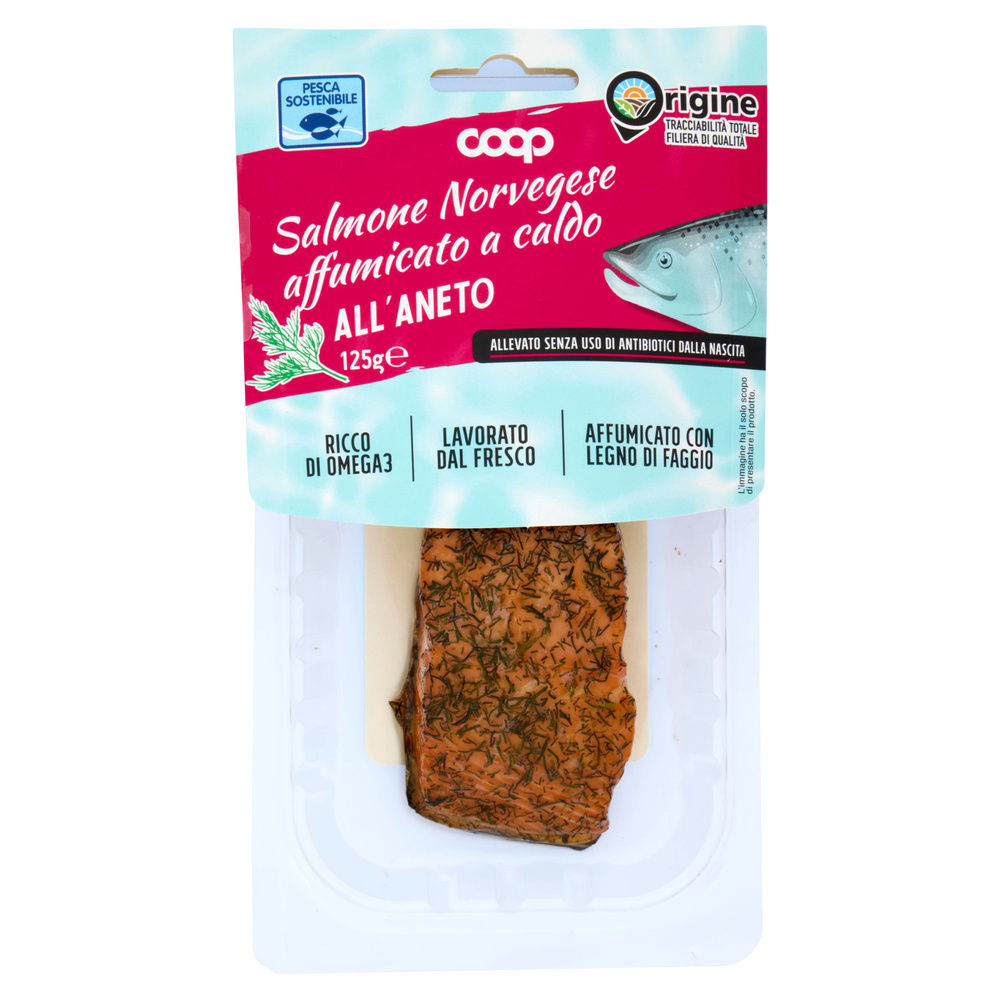 FILETTO DI SALMONE NORVEGESE AFFUMICATO A CALDO ALL'ANETO ORIGINE COOP G 125 - 13