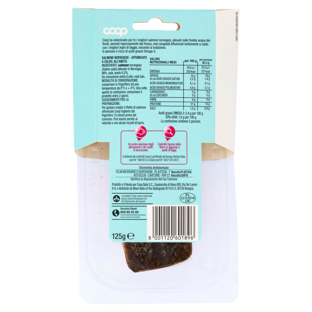 FILETTO DI SALMONE NORVEGESE AFFUMICATO A CALDO ALL'ANETO ORIGINE COOP G 125 - 11